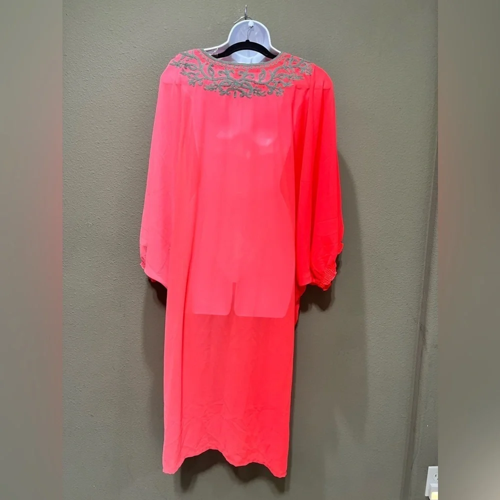 Natural Impressions Pink Hombre Embroidered Kimono Swim Cover Dress One Size